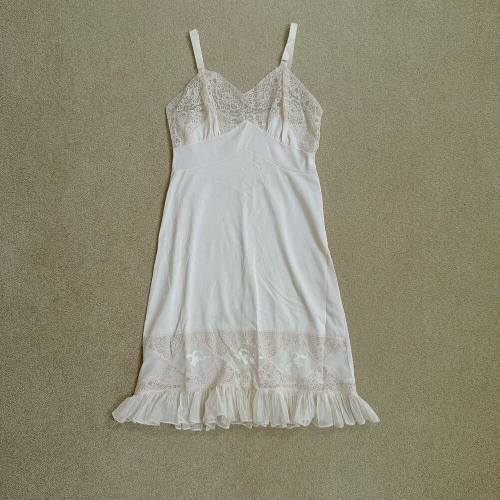Vintage Silky Lace Pale Pink Slip Dress M/L